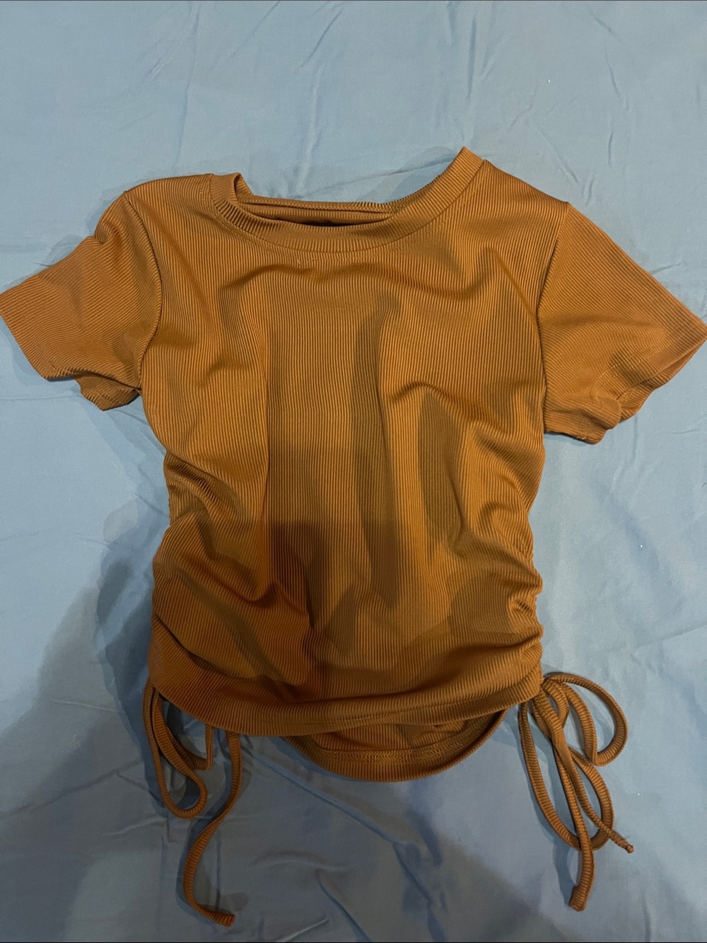 SHEIN Ribbed Side-Tie Crop Top in Rust Brown